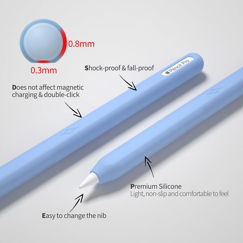 AKSHFETH Ultra Thin Protective Pencil Cover for Apple Pencil Pro &Apple Pencil 2nd Gen Silicone Case Sleeve Compatible with Apple Pencil Pro (Glow Blue) - Image 3